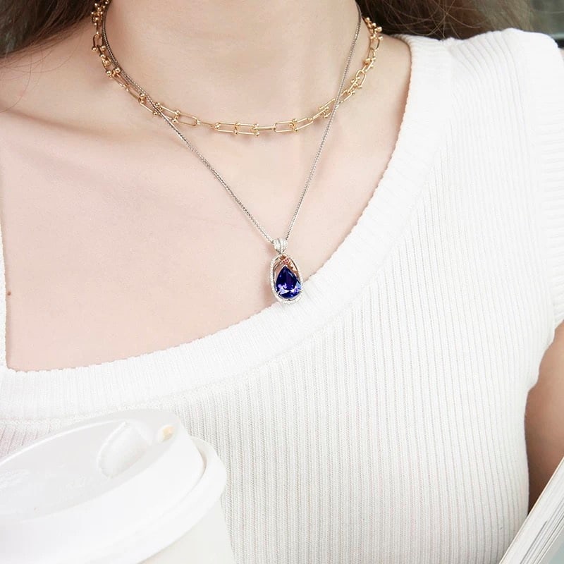14k Gold 6.57 Ctw Natural Tanzanite & Diamond Pendant( Without Chain ) - 2
