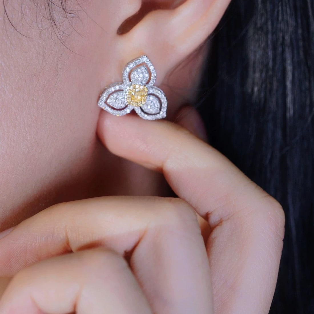 14k Gold 1.00 Ctw Natural Yellow Diamond & Diamond Earrings - 3