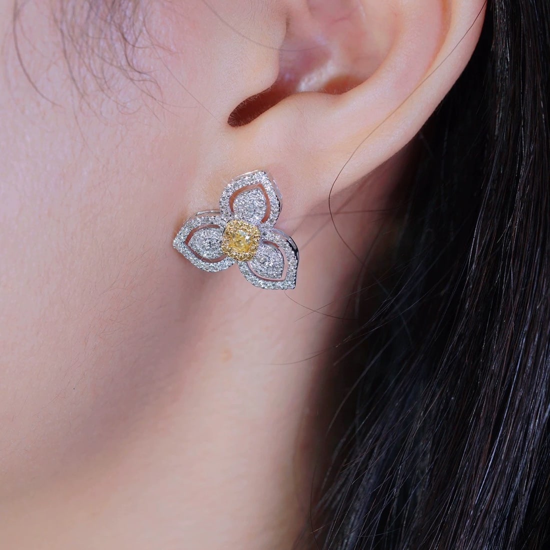 14k Gold 1.00 Ctw Natural Yellow Diamond & Diamond Earrings - 4