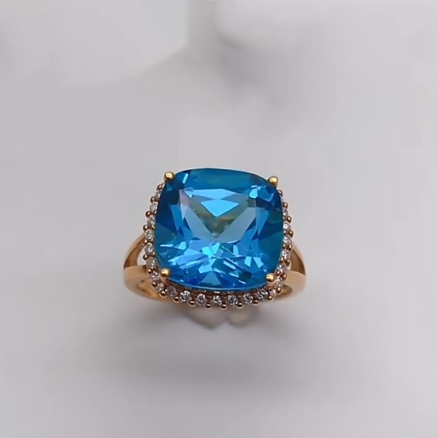 14k Gold 12.29 Ctw Natural Topaz & Diamond Ring - 4
