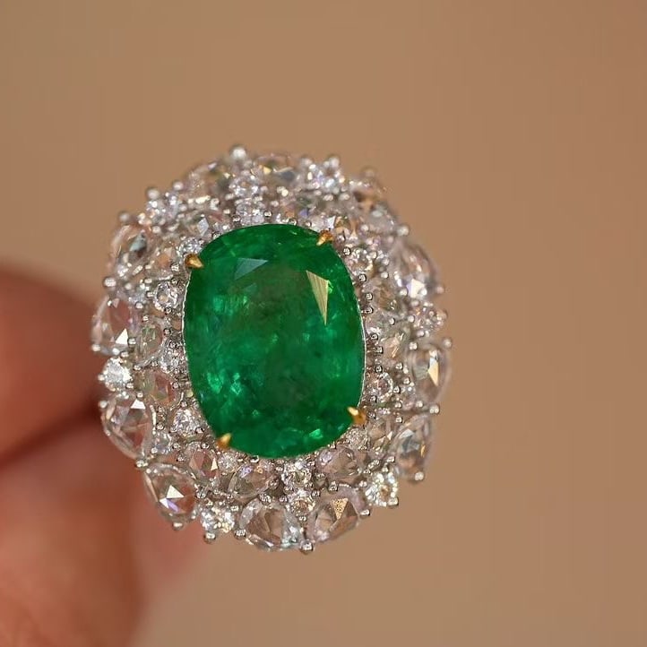 14k Gold 6.28 Ct Natural Emerald & Diamond & Sapphire Ring/pendant( Without Chain ) - 2