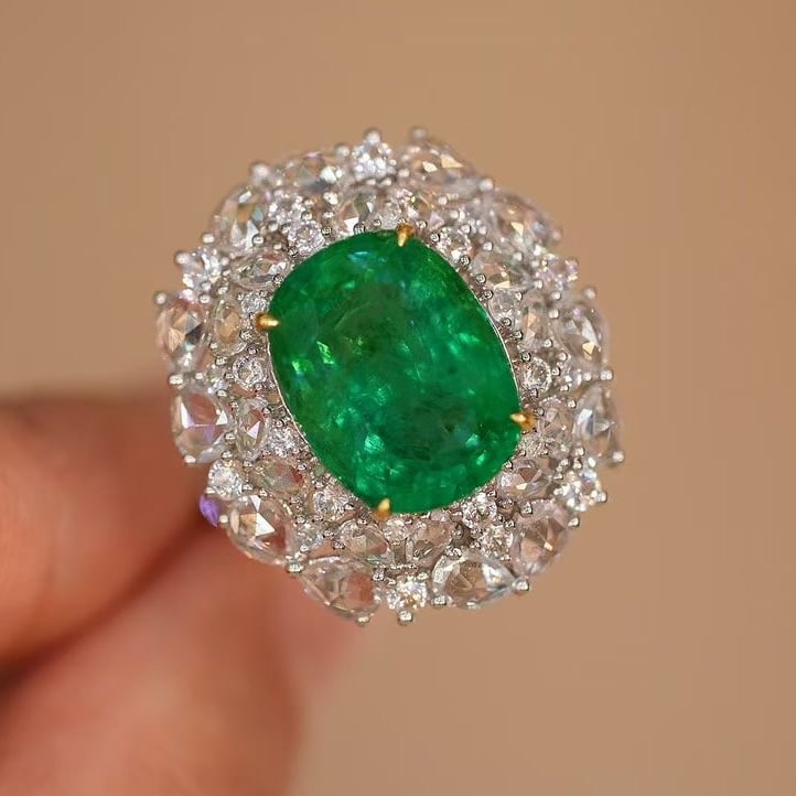 14k Gold 6.28 Ct Natural Emerald & Diamond & Sapphire Ring/pendant( Without Chain ) - 3