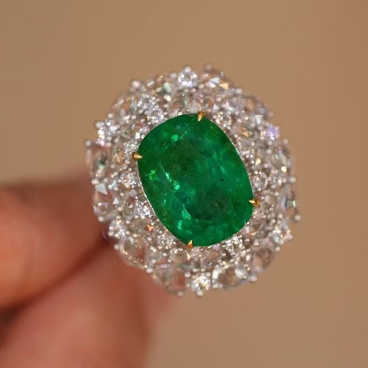 14k Gold 6.28 Ct Natural Emerald & Diamond & Sapphire Ring/pendant( Without Chain ) - 4