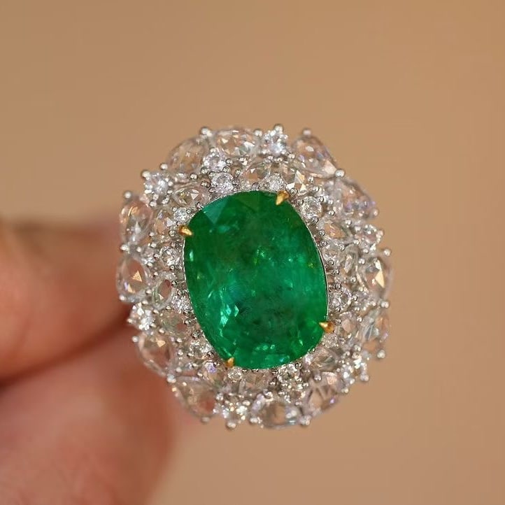 14k Gold 6.28 Ct Natural Emerald & Diamond & Sapphire Ring/pendant( Without Chain ) - 5