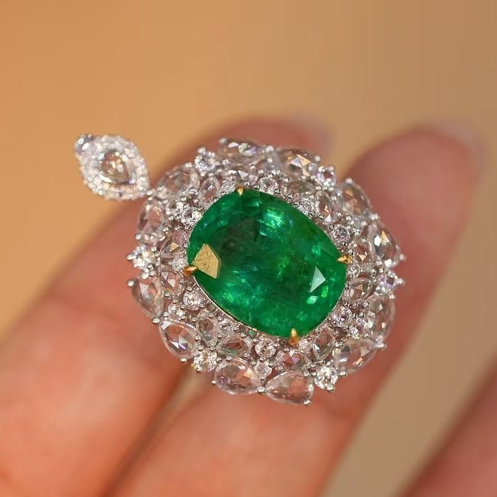 14k Gold 6.28 Ct Natural Emerald & Diamond & Sapphire Ring/pendant( Without Chain ) - 6
