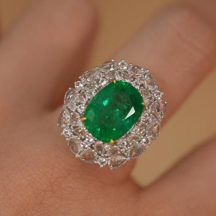 14k Gold 6.28 Ct Natural Emerald & Diamond & Sapphire Ring/pendant( Without Chain ) - 7