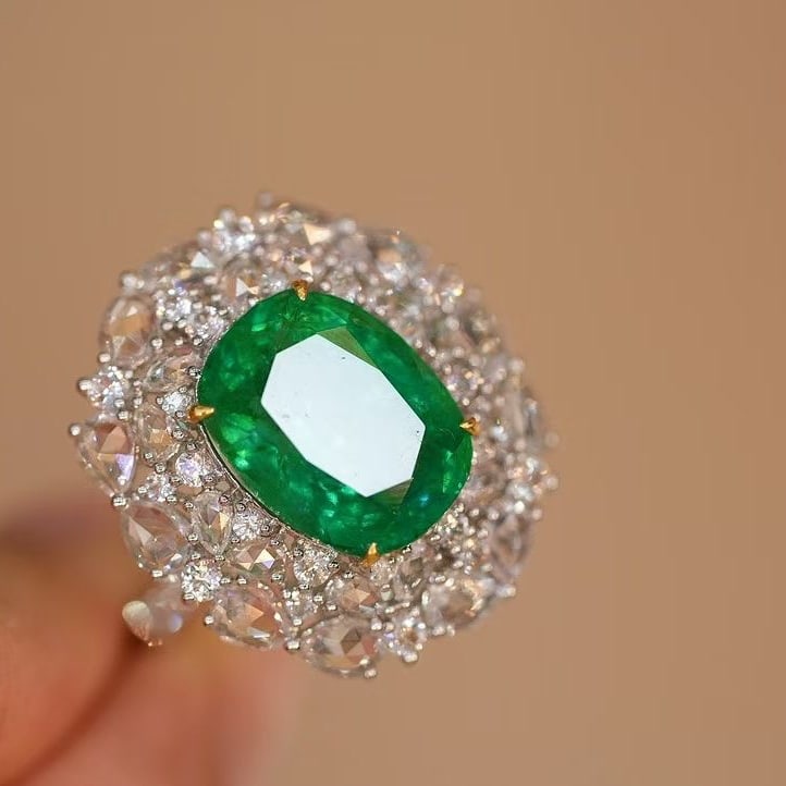 14k Gold 6.28 Ct Natural Emerald & Diamond & Sapphire Ring/pendant( Without Chain ) - 8
