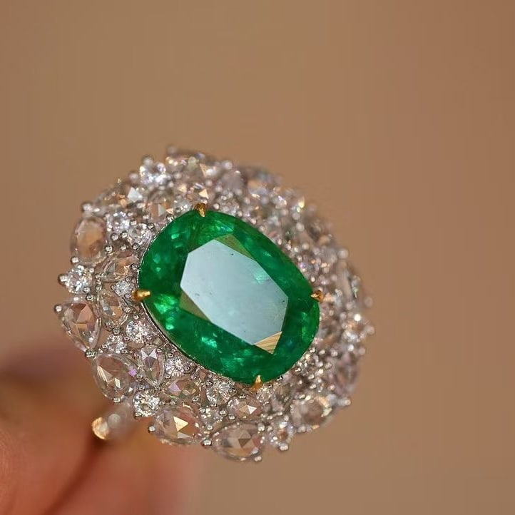 14k Gold 6.28 Ct Natural Emerald & Diamond & Sapphire Ring/pendant( Without Chain ) - 9