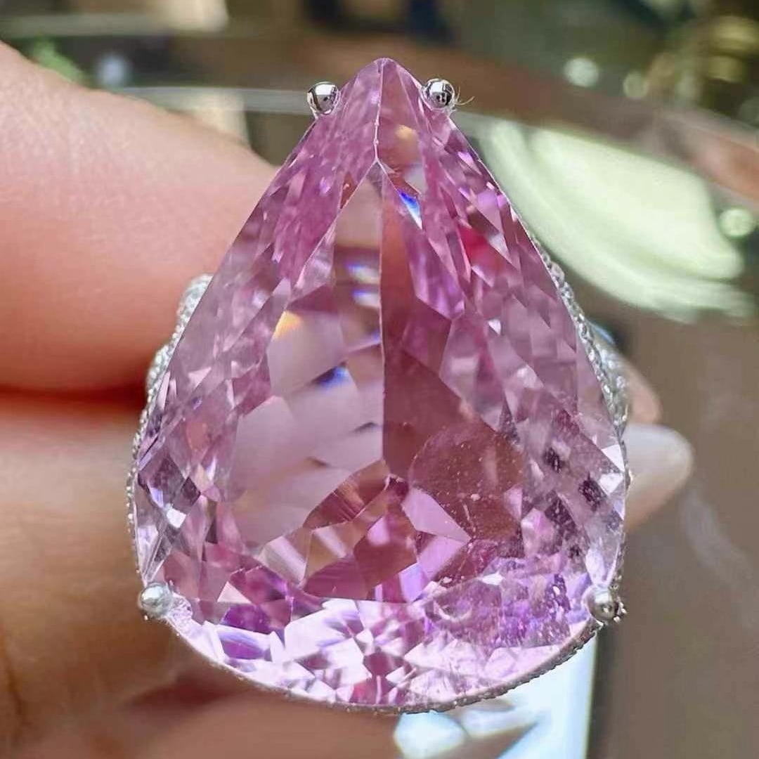 14k Gold 17.07 Ctw Natural Kunzite & Diamond Ring - 4
