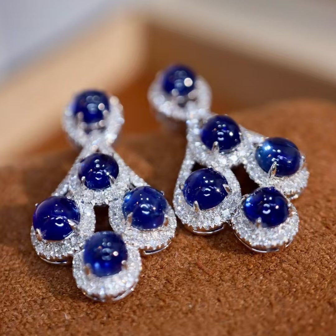 14k Gold 3.34 Ctw Natural Sapphire & Diamond Earrings: Ref:230995075 // gold content:14k gold // main gemstone:sapphire // shape:round // carat weight:3ct // color:blue // treatment:natural // // adjacent gemstone 2 : diamond // shape:round // carat
