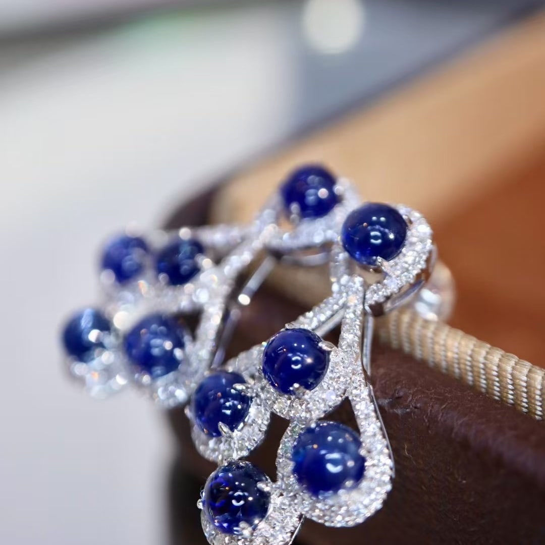 14k Gold 3.34 Ctw Natural Sapphire & Diamond Earrings - 2
