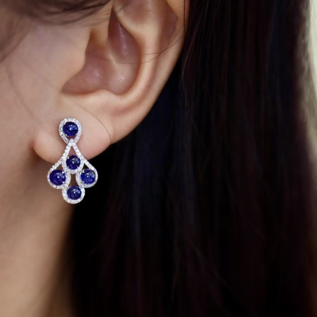 14k Gold 3.34 Ctw Natural Sapphire & Diamond Earrings - 4