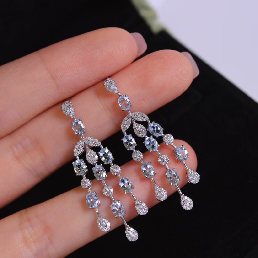 14k Gold 2.56 Ctw Natural Aquamarine & Diamond Earrings - 2