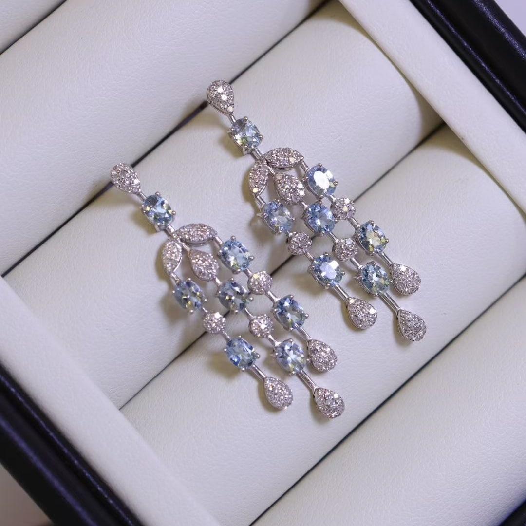 14k Gold 2.56 Ctw Natural Aquamarine & Diamond Earrings - 4