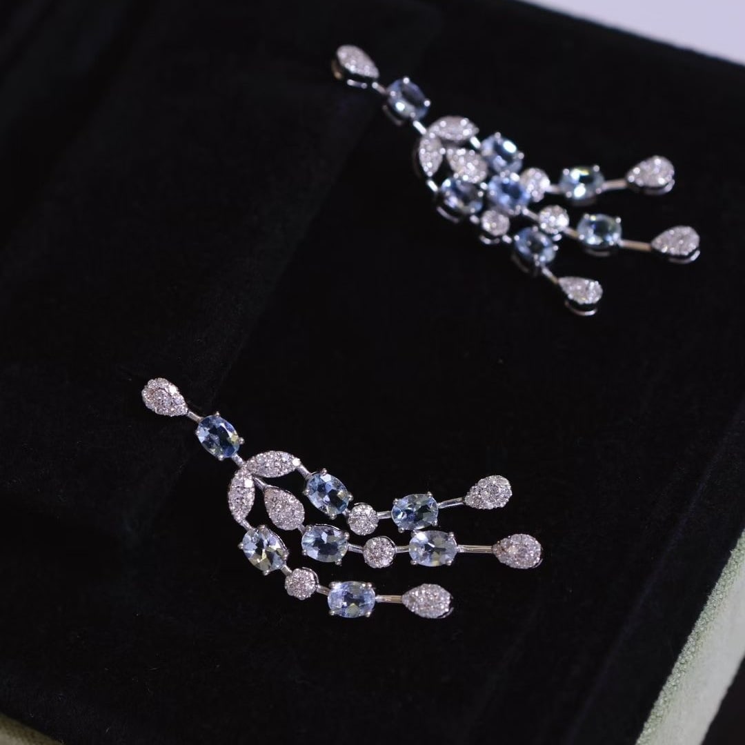 14k Gold 2.56 Ctw Natural Aquamarine & Diamond Earrings - 5