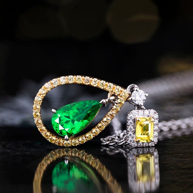 14k Gold 1.71 Ctw Natural Tsavorite & Sapphire Pendant( Without Chain ) - 2