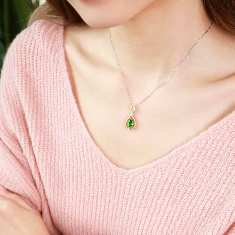 14k Gold 1.71 Ctw Natural Tsavorite & Sapphire Pendant( Without Chain ) - 3