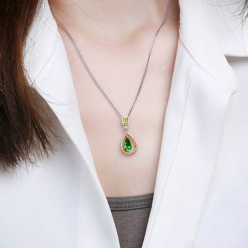 14k Gold 1.71 Ctw Natural Tsavorite & Sapphire Pendant( Without Chain ) - 4