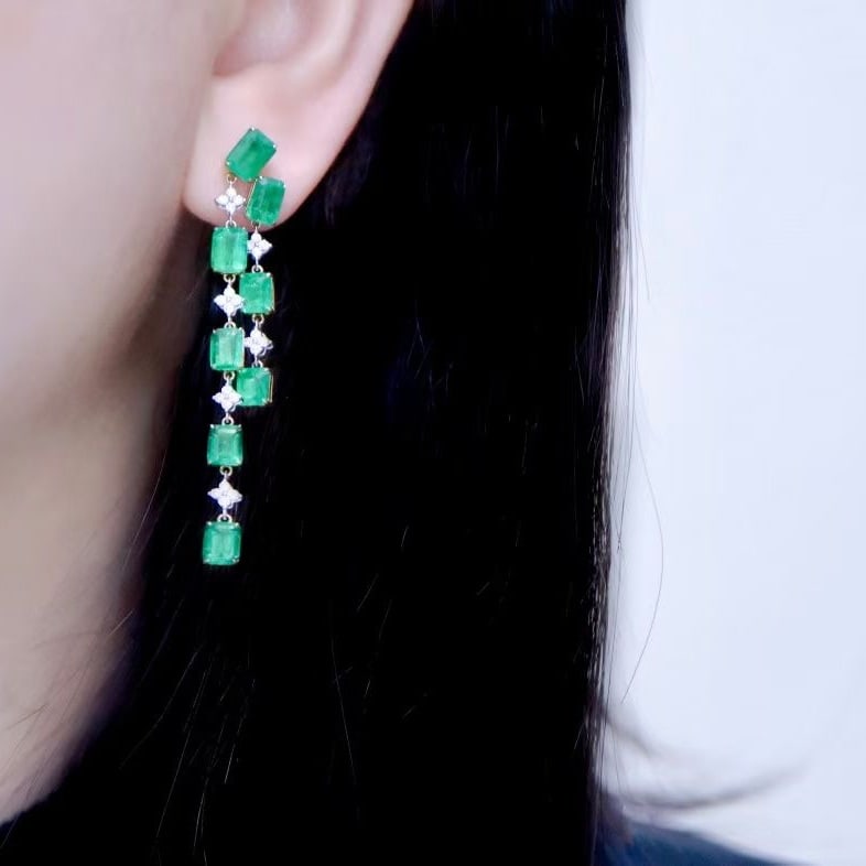 14k Gold 8.16 Ctw Natural Emerald & Diamond Earrings - 2