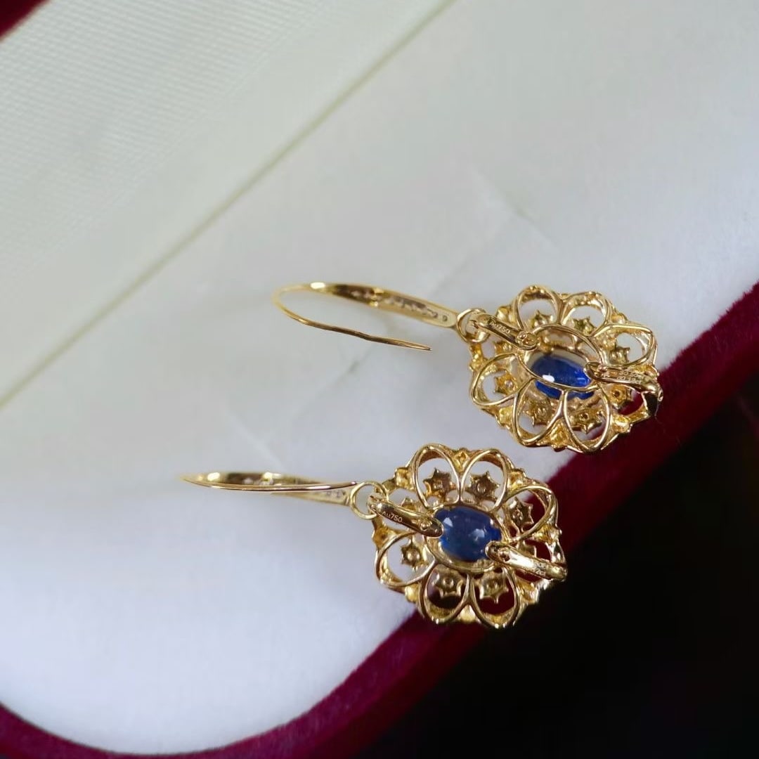 14k Gold 0.62 Ctw Natural Sapphire & Diamond Earrings - 3