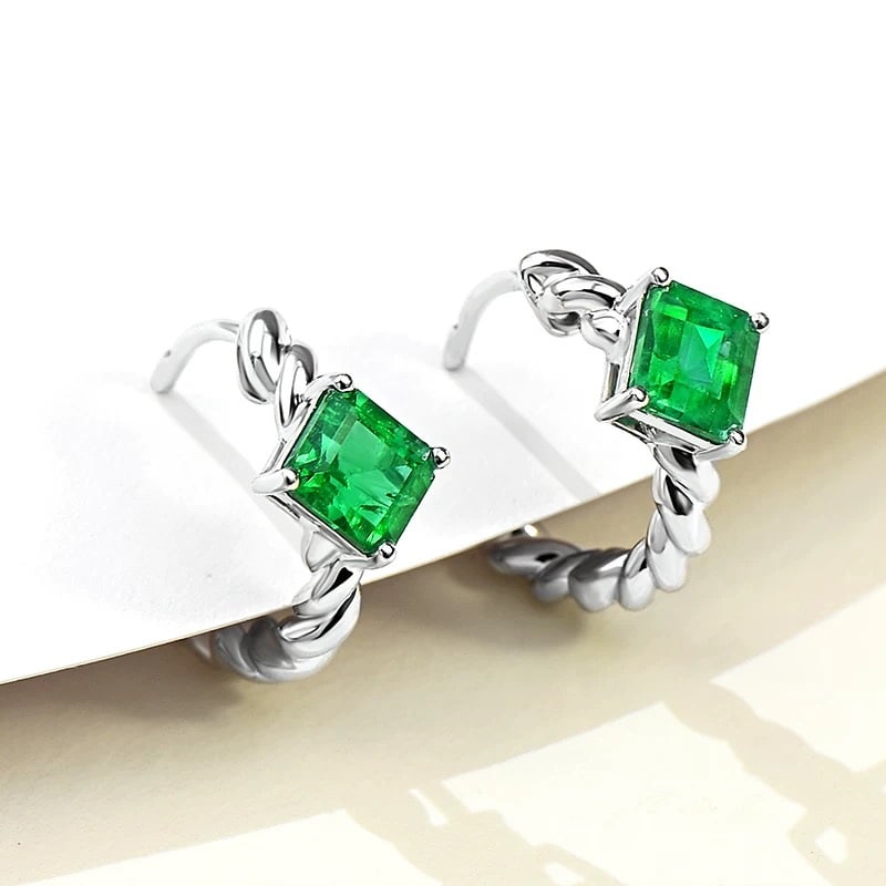 14k Gold 0.85 Ct Natural Emerald Earrings - 2