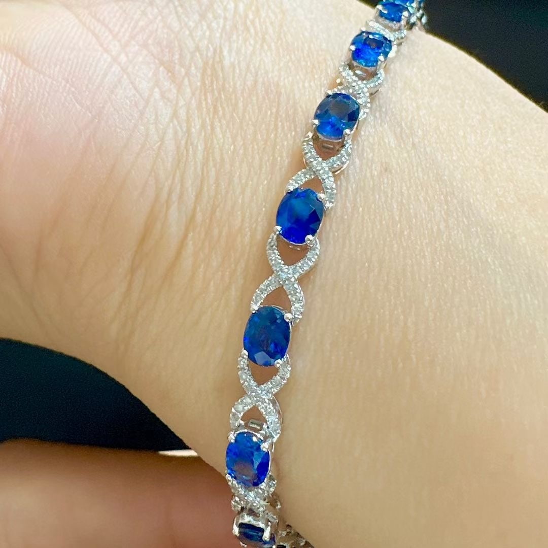 14k Gold 5.57 Ct Natural Sapphire & Diamond Bracelet - 4