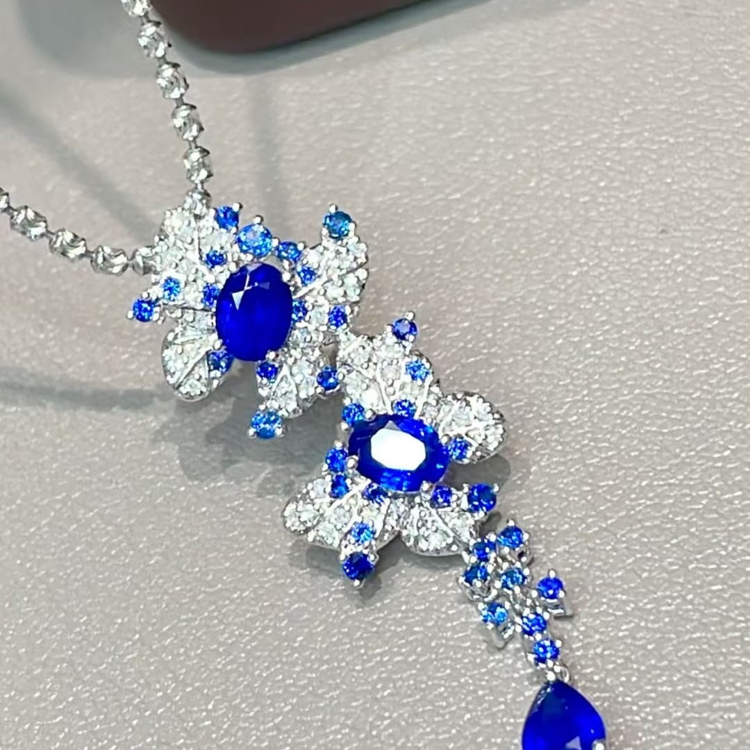 14k Gold 1.3 Ct Natural Sapphire & Diamond Pendant( Without Chain ) - 3