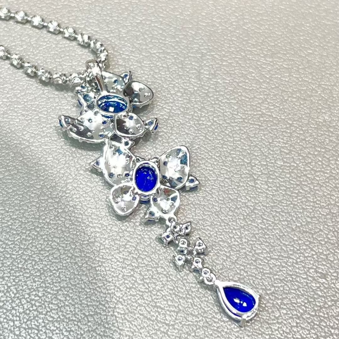 14k Gold 1.3 Ct Natural Sapphire & Diamond Pendant( Without Chain ) - 4