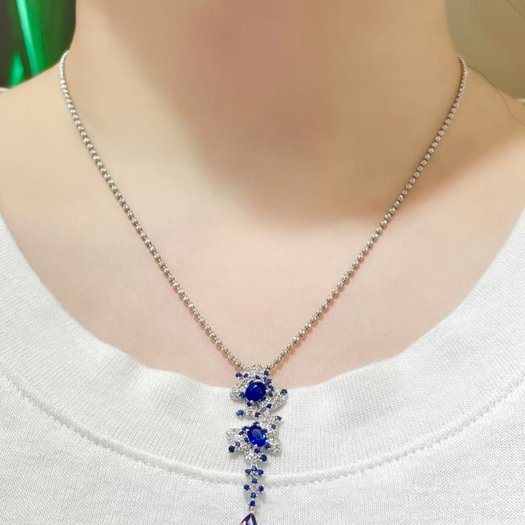 14k Gold 1.3 Ct Natural Sapphire & Diamond Pendant( Without Chain ) - 5