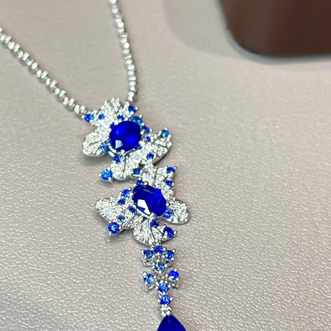 14k Gold 1.3 Ct Natural Sapphire & Diamond Pendant( Without Chain ) - 6