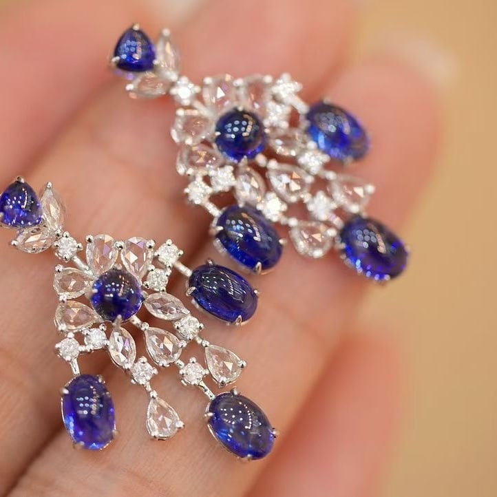 14k Gold 6.1 Ct Natural Sapphire & Diamond Earrings - 7