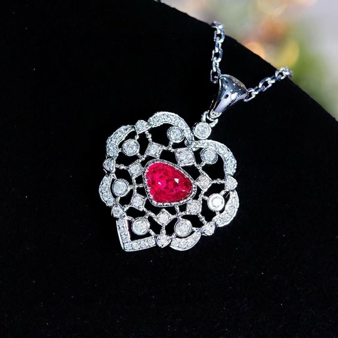 14k Gold 0.25 Ct Natural Ruby & Diamond Pendant( Without Chain ) - 2