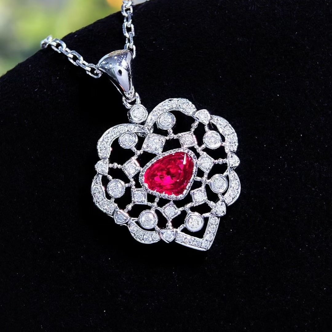 14k Gold 0.25 Ct Natural Ruby & Diamond Pendant( Without Chain ) - 3