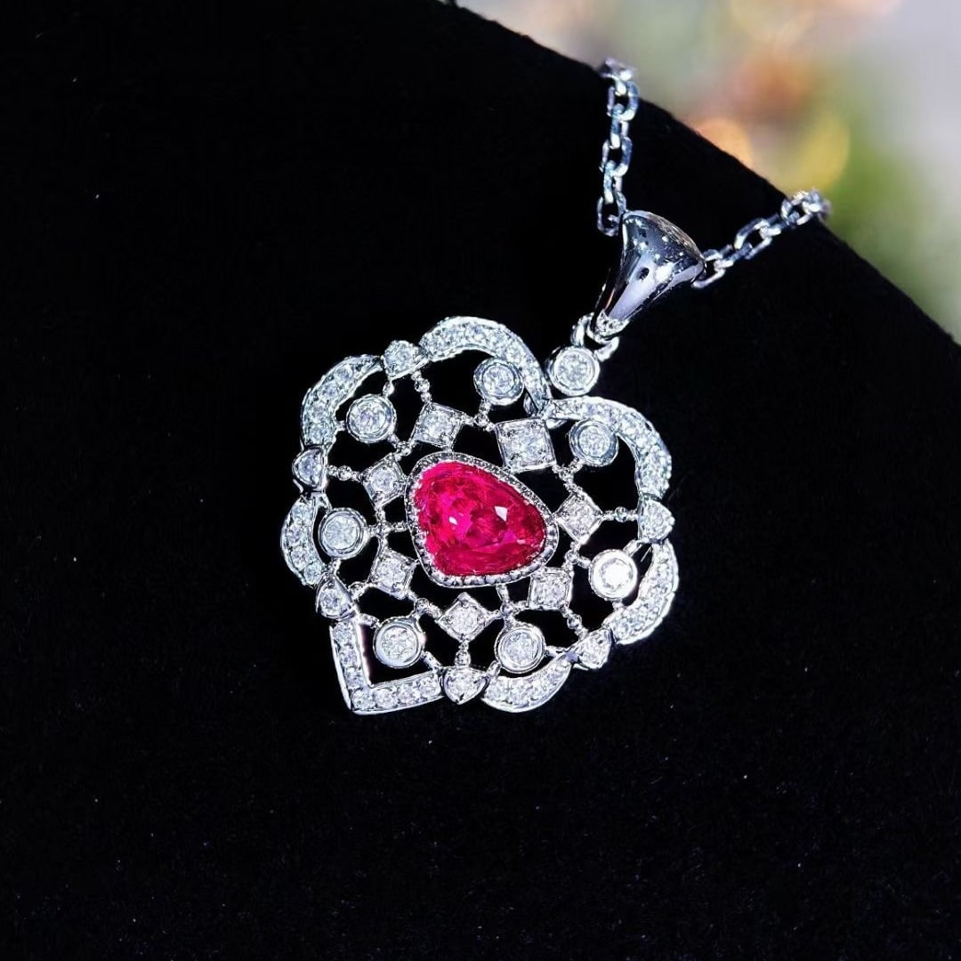 14k Gold 0.25 Ct Natural Ruby & Diamond Pendant( Without Chain ) - 4