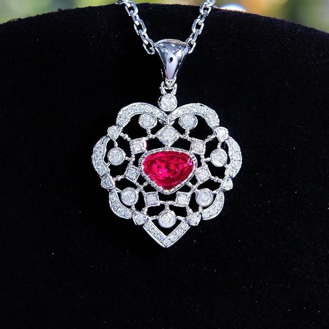 14k Gold 0.25 Ct Natural Ruby & Diamond Pendant( Without Chain ) - 5