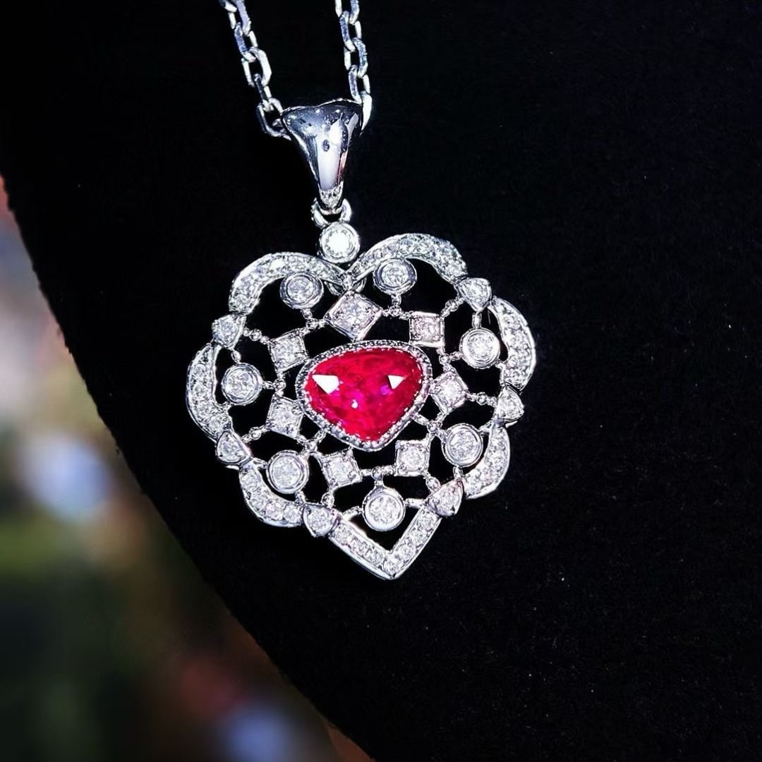 14k Gold 0.25 Ct Natural Ruby & Diamond Pendant( Without Chain ) - 6