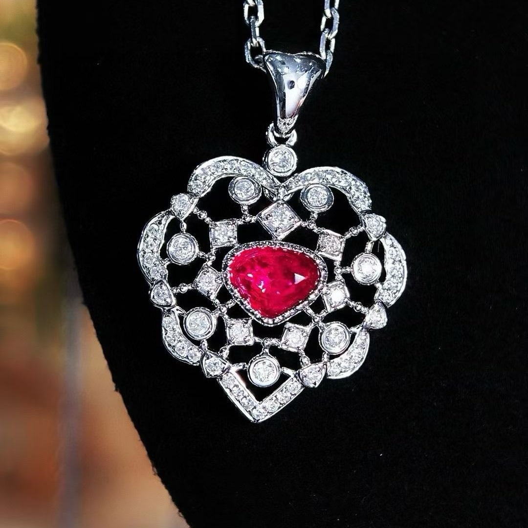 14k Gold 0.25 Ct Natural Ruby & Diamond Pendant( Without Chain ) - 8