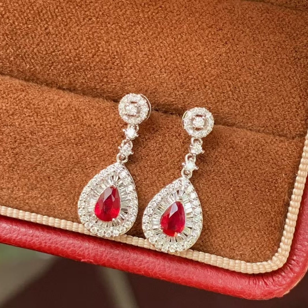 14k Gold 1.06 Ctw Natural Ruby & Diamond Earrings - 2