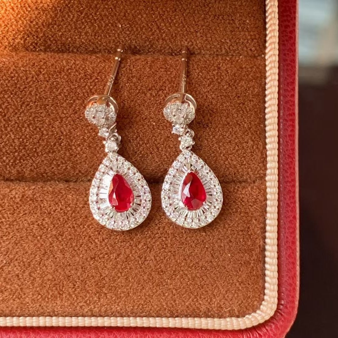 14k Gold 1.06 Ctw Natural Ruby & Diamond Earrings - 4