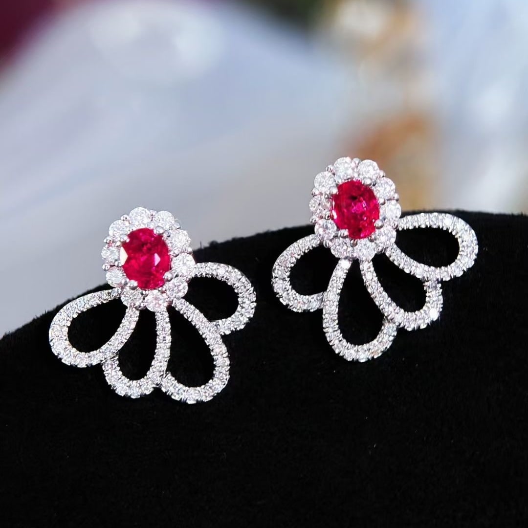 14k Gold 0.6 Ct Natural Ruby & Diamond Earrings - 3