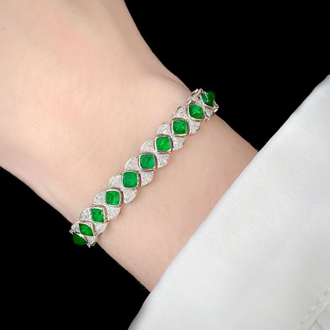 14k Gold 6.17 Ctw Natural Emerald & Diamond Bracelet - 4