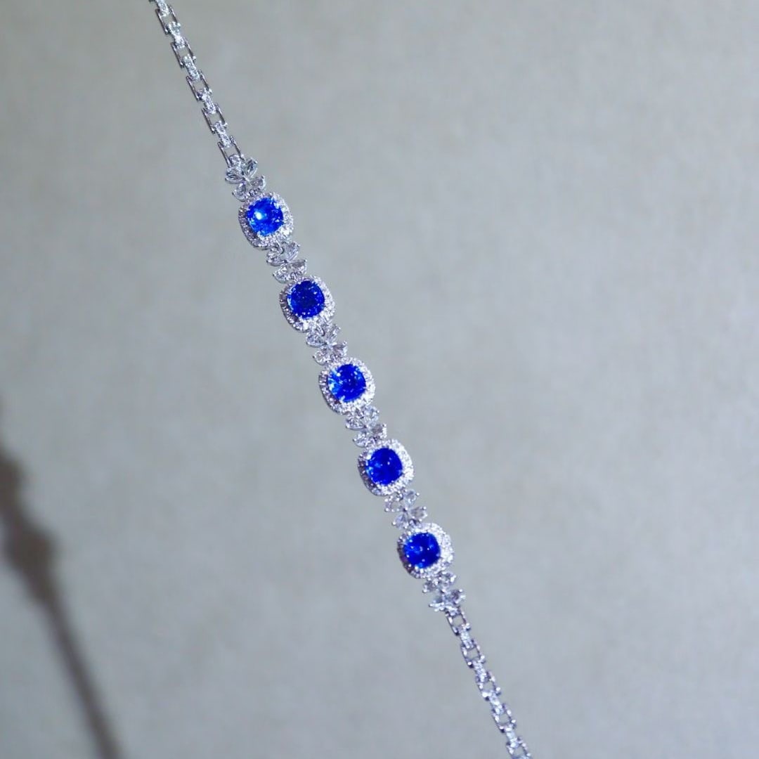 14k Gold 6.25 Ctw Natural Sapphire & Diamond Bracelet - 2