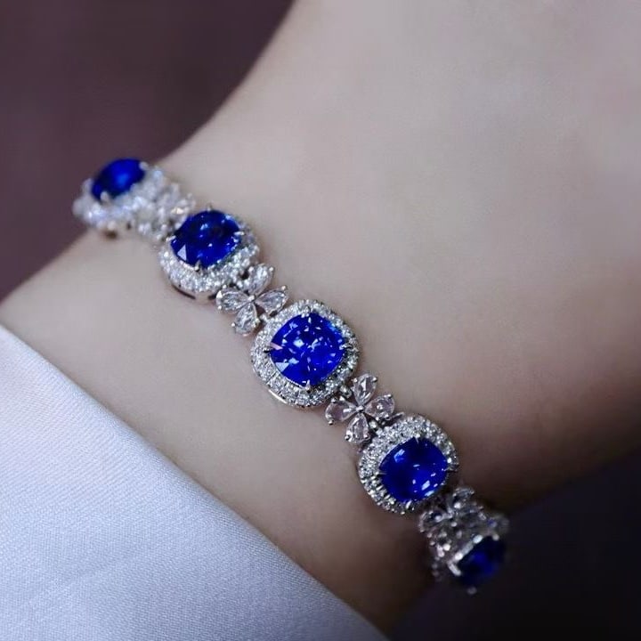 14k Gold 6.25 Ctw Natural Sapphire & Diamond Bracelet - 3