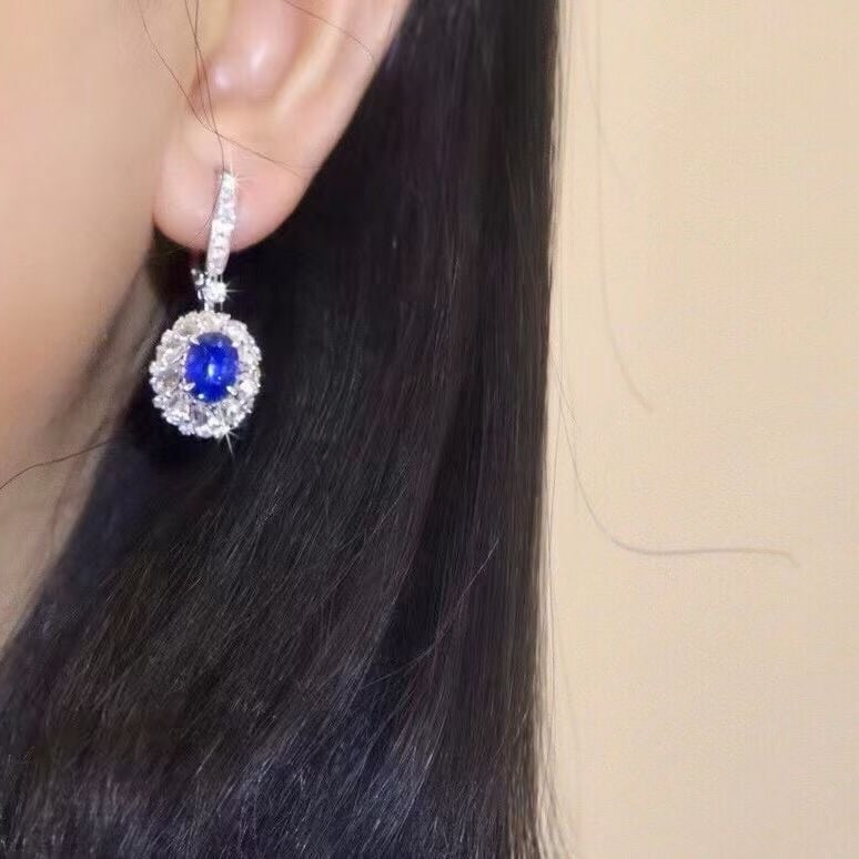 14k Gold 3.60 Ctw Natural Sapphire & Diamond Earrings - 2
