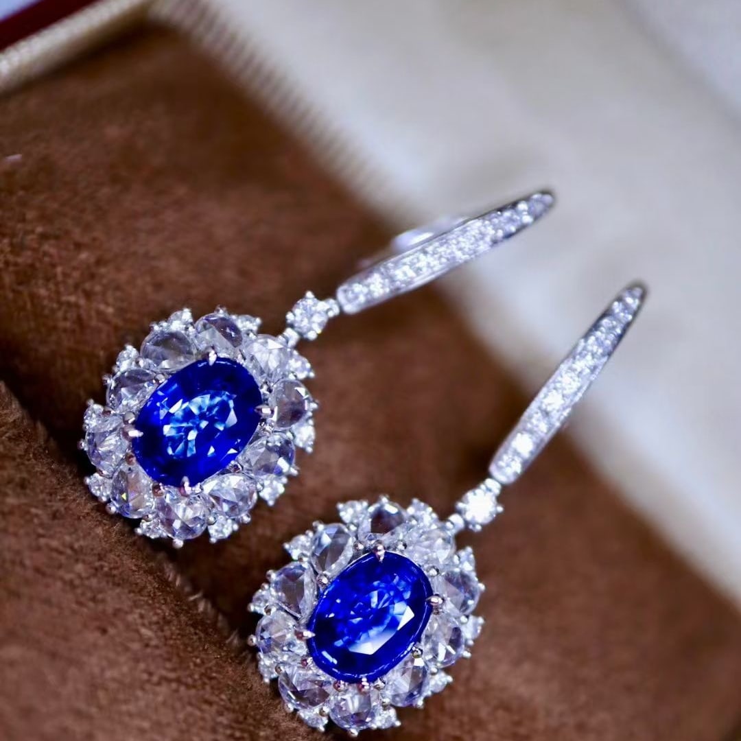14k Gold 3.60 Ctw Natural Sapphire & Diamond Earrings - 3