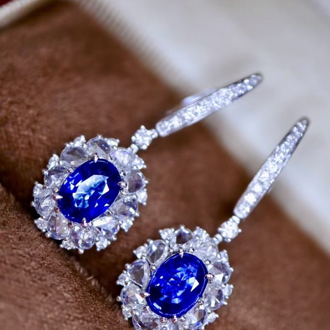 14k Gold 3.60 Ctw Natural Sapphire & Diamond Earrings - 4