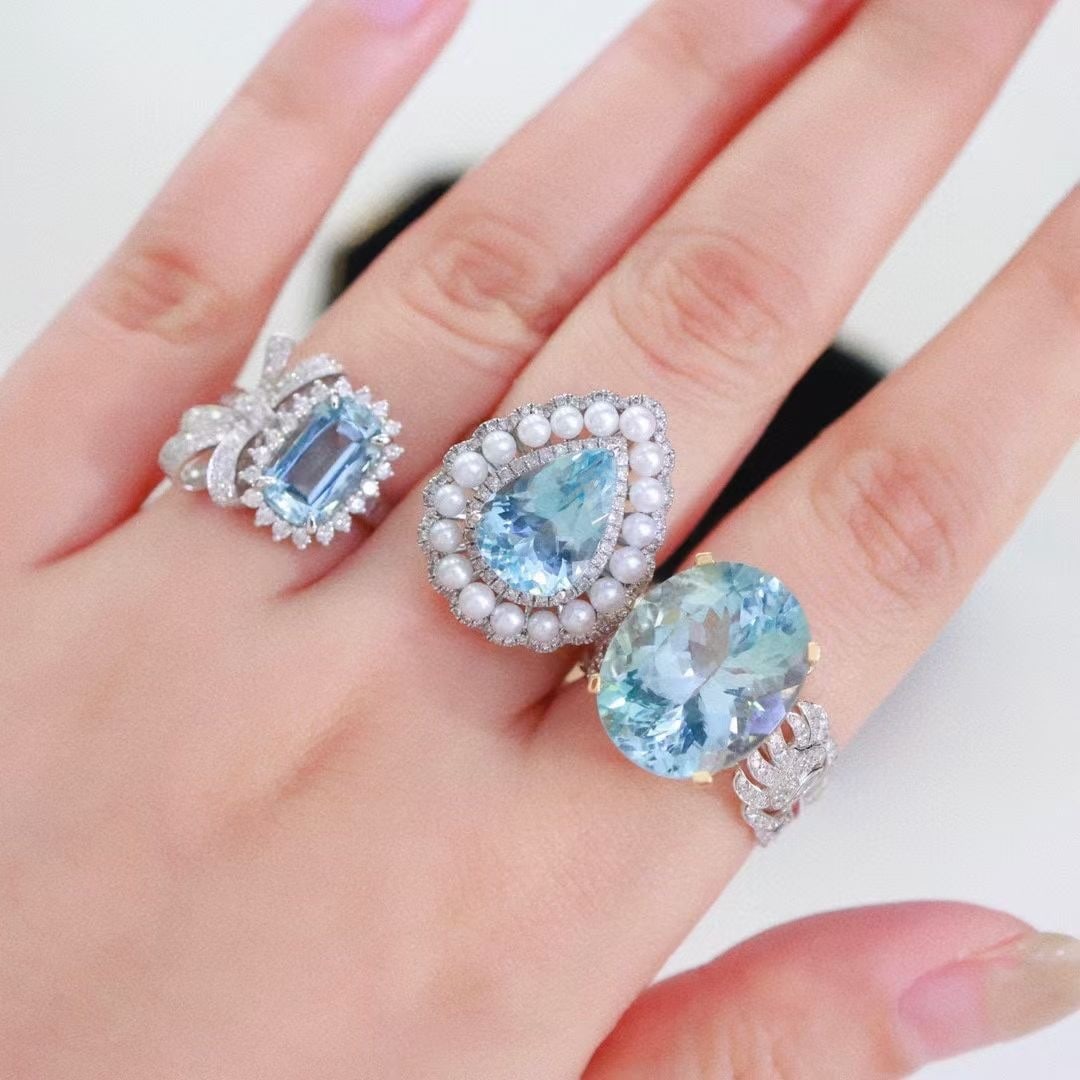 14k Gold 2.75 Ctw Natural Aquamarine & Diamond Ring - 3