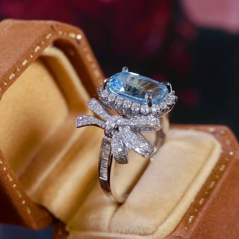 14k Gold 2.75 Ctw Natural Aquamarine & Diamond Ring - 6