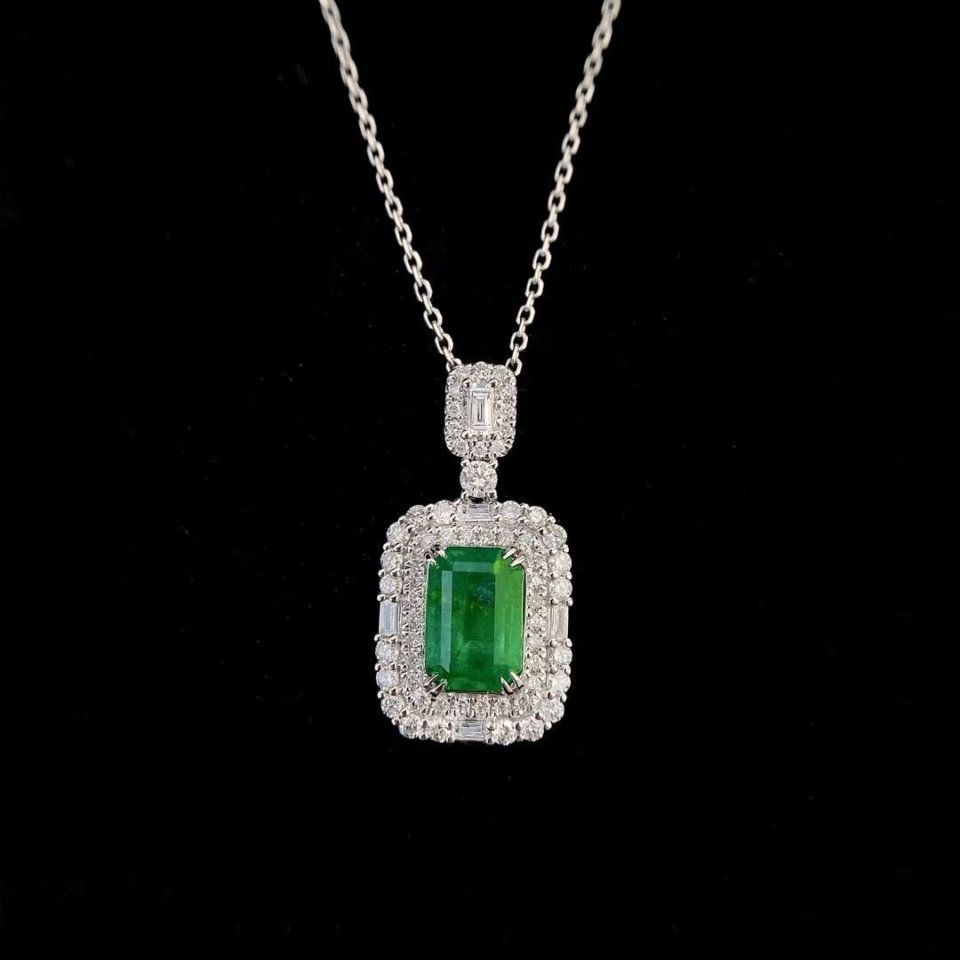 14k Gold 1.71 Ctw Natural Emerald & Diamond Pendant( Without Chain ) - 4