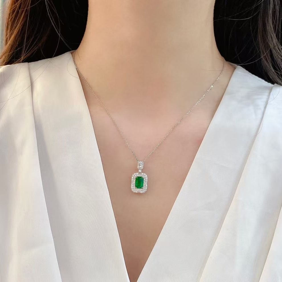 14k Gold 1.71 Ctw Natural Emerald & Diamond Pendant( Without Chain ) - 5